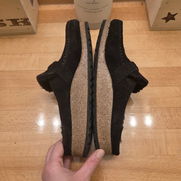 Birkenstock Buckley Shearling Clogs Black Suede Shoes Women's Size 38 - Picture 7 of 8